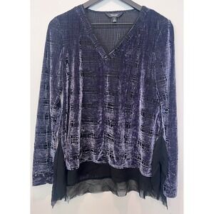 VERA WANG Long Sleeve V Neck Velvet Feel Burn Out Blouse‎ Women's Size Small